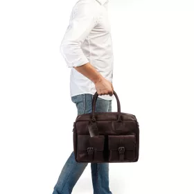    Burkely Vintage Finn Worker tmavohnedá kožená taška na notebook, bočná taška 14''