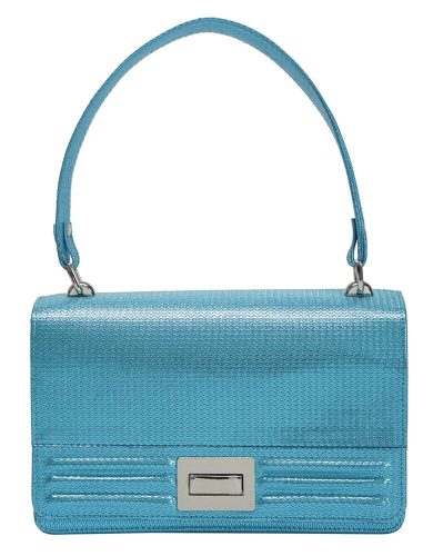 Ága Hengl Candy glitrová modrá kožená kabelka, taška cez rameno 26 x 16 x 8,5 cm.