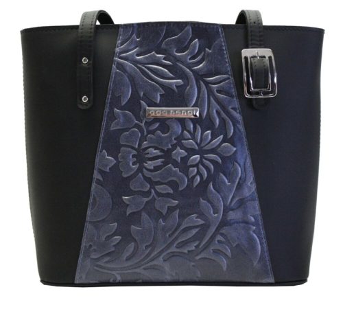  Ága Hengl Kökény čierno-modrá dámska kožená taška cez rameno 28 x 26 cm.