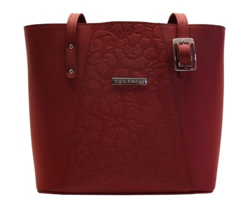  Ága Hengl Kökény červená dámska kožená taška cez rameno 28 x 26 cm.