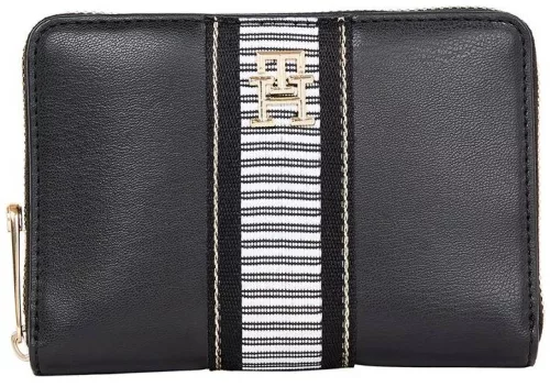  Reliéfna kožená peňaženka Tommy Hilfiger tmavomodrá 12 x 10 cm