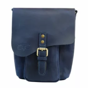    Blazek&Anni dvojkomorová tmavomodrá kožená bočná taška 26x22 cm
