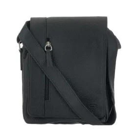    Blázek&Anni: Taška cez rameno z čiernej hovädzej kože s dlhým poklopom, bočná taška 23x17,5 cm