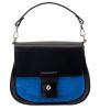  Blázek a Anni dámska, čierno-modrá, hodvábne lesklá kožená prémiová bočná kabelka, taška cez rameno 25x20,5 cm