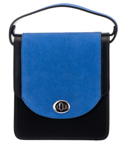  Blázek a Anni dámska, čierno-modrá, hodvábne lesklá kožená mini kabelka na rameno, taška cez rameno 18x15,5 cm