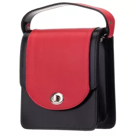    Blázek a Anni dámska, čierno-červená, hodvábne lesklá kožená mini kabelka na rameno, taška cez rameno 18x15,5 cm