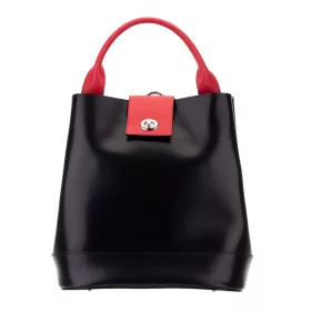    Dámsky čierno-červený hodvábno-lesklý kožený ruksak Blázek a Anni, kabelka 29x28 cm