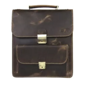    Športová vyťahovacia pánska kožená bočná taška s predným vreckom, opotrebovaný efekt, 32x29 cm