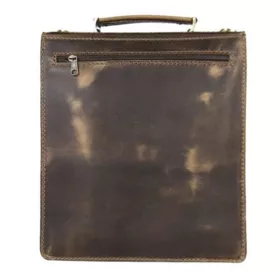    Športová vyťahovacia pánska kožená bočná taška s predným vreckom, opotrebovaný efekt, 32x29 cm