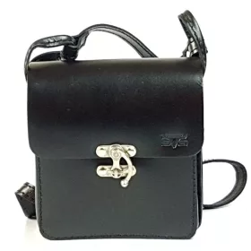    Malá čierna kožená taška cez rameno s hojdacím zámkom
