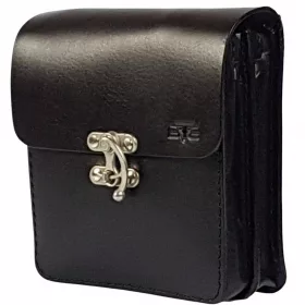    Malá čierna kožená taška cez rameno s hojdacím zámkom