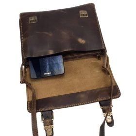    Mini dvojpracková dámska sťahovacia kožená taška cez rameno, aktovka.