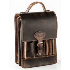   Dvojkomorová sťahovacia príručná pánska taška z hovädzej kože 27x21 cm