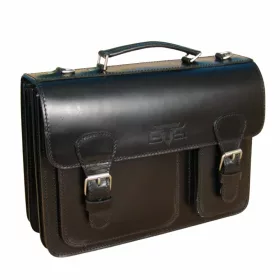    Blázek & Anni: Asymetrická trojkomorová čierna pánska kožená aktovka 36 x 26 cm