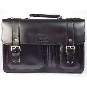    Obrovská trojitá čierna pánska kožená aktovka s držiakom na pero 42 x 28 cm.