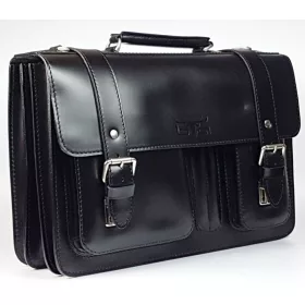    Obrovská trojitá čierna pánska kožená aktovka s držiakom na pero 42 x 28 cm.