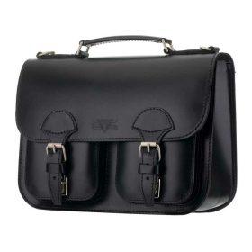    Malá čierna dámska kožená aktovka so symetrickými vreckami 33,5x24 cm