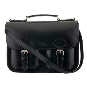    Malá čierna dámska kožená aktovka so symetrickými vreckami 33,5x24 cm