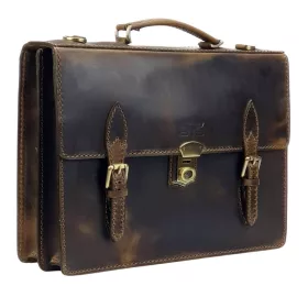    Dvojkomorová vyťahovacia nostalgická pánska kožená aktovka