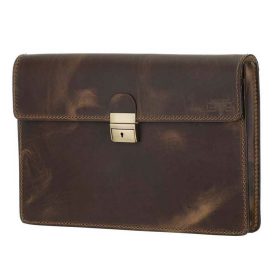    Opotrebovaný efektný sťahovací kožený priečinok, držiak na spisy 38 x 25 cm.