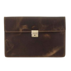    Opotrebovaný efektný sťahovací kožený priečinok, držiak na spisy 38 x 25 cm.