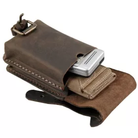  Stojatá starožitná sťahovacia kožená taška na opasok