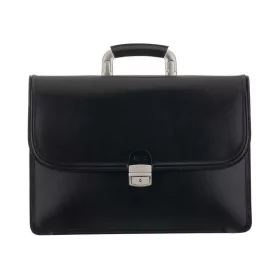    Čierna pánska dvojitá kožená aktovka s pevným uchom 42x33 cm