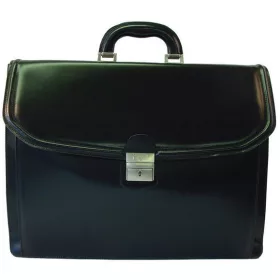   Čierna pánska kožená aktovka s trojitým oddelením a predným vreckom