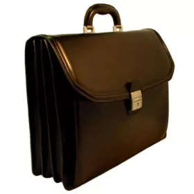    Čierna pánska kožená aktovka s trojitým oddelením a predným vreckom