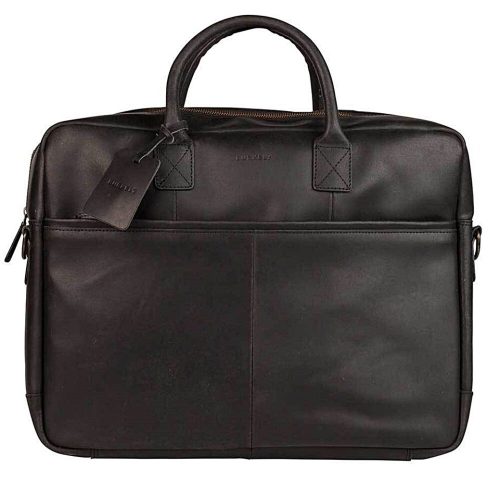  Čierna kožená taška na notebook Burkely Vintage Max Bočná taška 17,3"