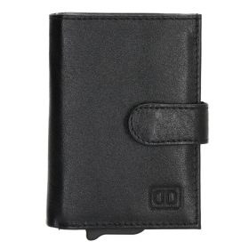    Double-D čierna kožená vyskakovacia mini peňaženka, držiak na karty 10×7 cm