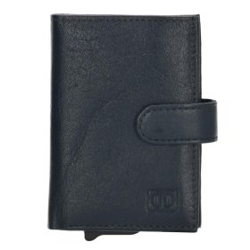    Double-D tmavomodrá kožená vyskakovacia mini peňaženka, držiak na karty 10×7 cm
