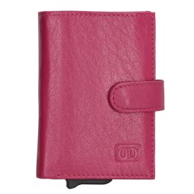    Double-D purpurová kožená vyskakovacia mini peňaženka, držiak na karty 10×7 cm