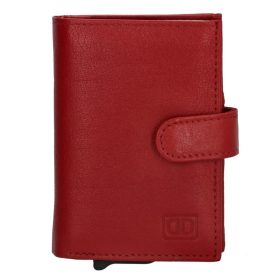    Double-D červená kožená vyskakovacia mini peňaženka, držiak na karty 10×7 cm