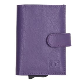    Double-D fialová kožená vyskakovacia mini peňaženka, držiak na karty 10×7 cm