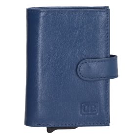    Double-D modrá kožená vyskakovacia mini peňaženka, držiak na karty 10×7 cm