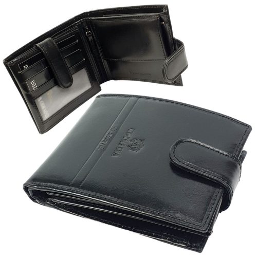  Emporio Valentini komplexný remienok čierna kožená peňaženka pre mužov 12 x 9 cm