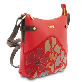    Dámska kožená, červená, obšitá kvetinová kabelka cez rameno Giudi 23 × 26 cm