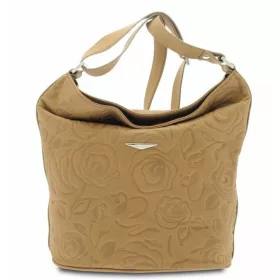    Dámska kožená kabelka cez rameno Giudi taupe s potlačou kvetinového vzoru 30 x 26 cm