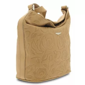    Dámska kožená kabelka cez rameno Giudi taupe s potlačou kvetinového vzoru 30 x 26 cm