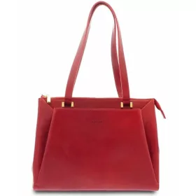    Dámska kožená kabelka cez rameno Giudi vínovej farby 35 × 28 cm