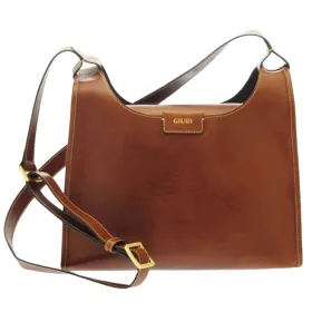    Dámska kožená taška cez rameno Giudi, Vacchetta, dvojitá priehradka na zips 24,5 × 18 cm