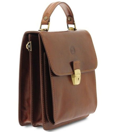  Hnedá pánska kožená kabelka Giudi, bočná taška 25 x 23 cm