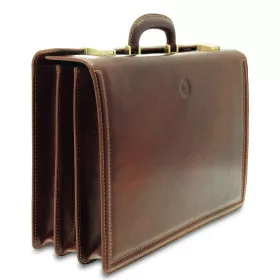    Giudi veľká trojkomorová hnedá kožená aktovka, taška na notebook 44 x 31 cm
