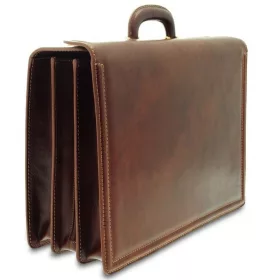   Giudi veľká trojkomorová hnedá kožená aktovka, taška na notebook 44 x 31 cm