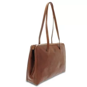    Hnedá dámska kožená kabelka cez rameno Giudi 38 × 28 cm