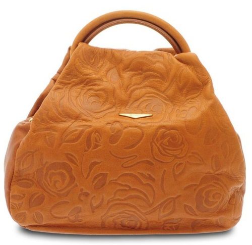  Dámska koža Giudi koňakovej farby, kabelka s potlačeným vzorom, taška cez rameno 32 × 28 cm