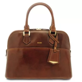    Dámska kožená kabelka Giudi classic style koňaková s popruhom cez rameno 33 × 25 cm