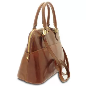    Dámska kožená kabelka Giudi classic style koňaková s popruhom cez rameno 33 × 25 cm