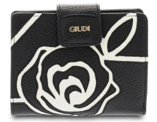  Dámska kožená peňaženka Giudi v čiernej a bielej farbe s ružovým vzorom